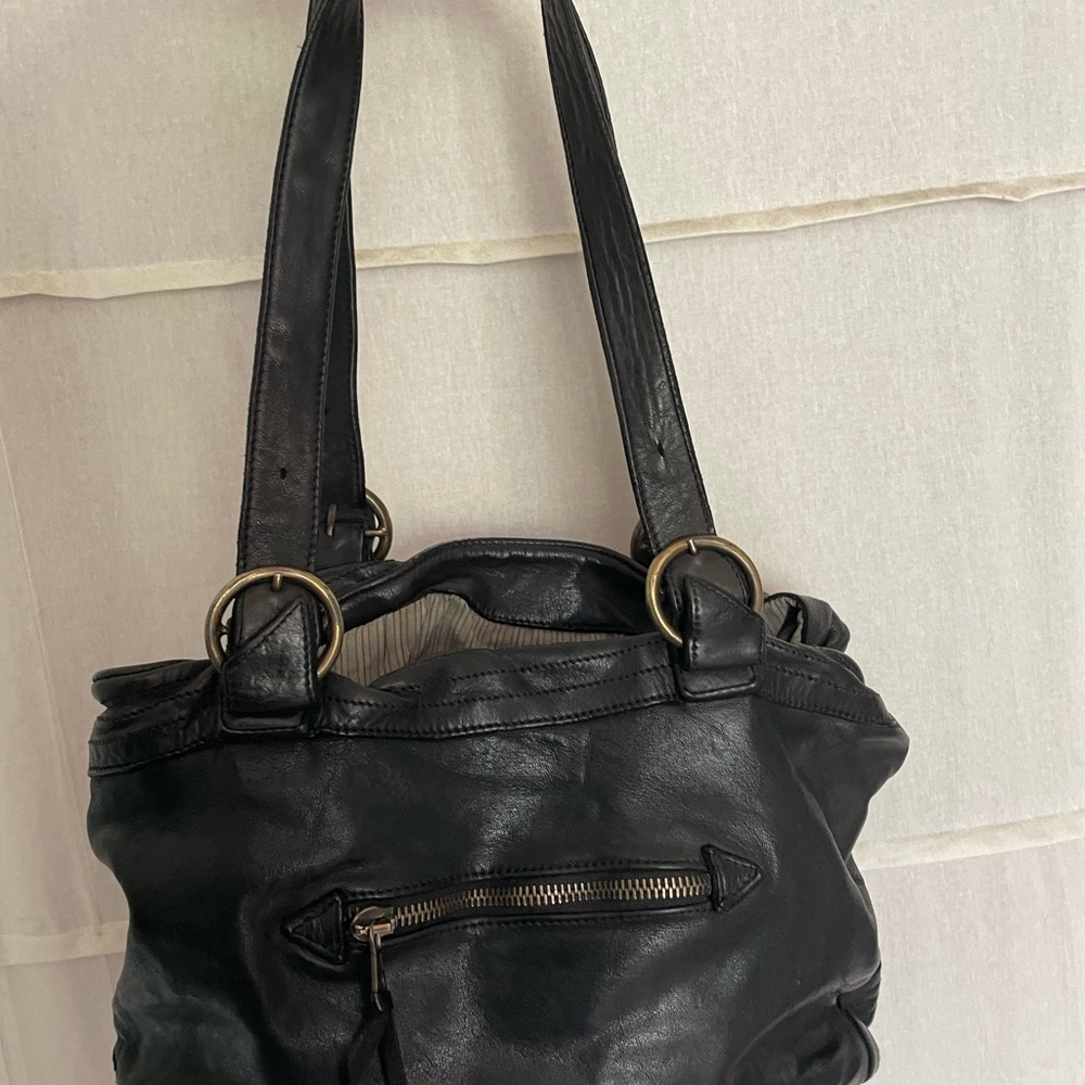 Zadig & Voltaire Black Leather Shoulder Bag with Brass Hardware